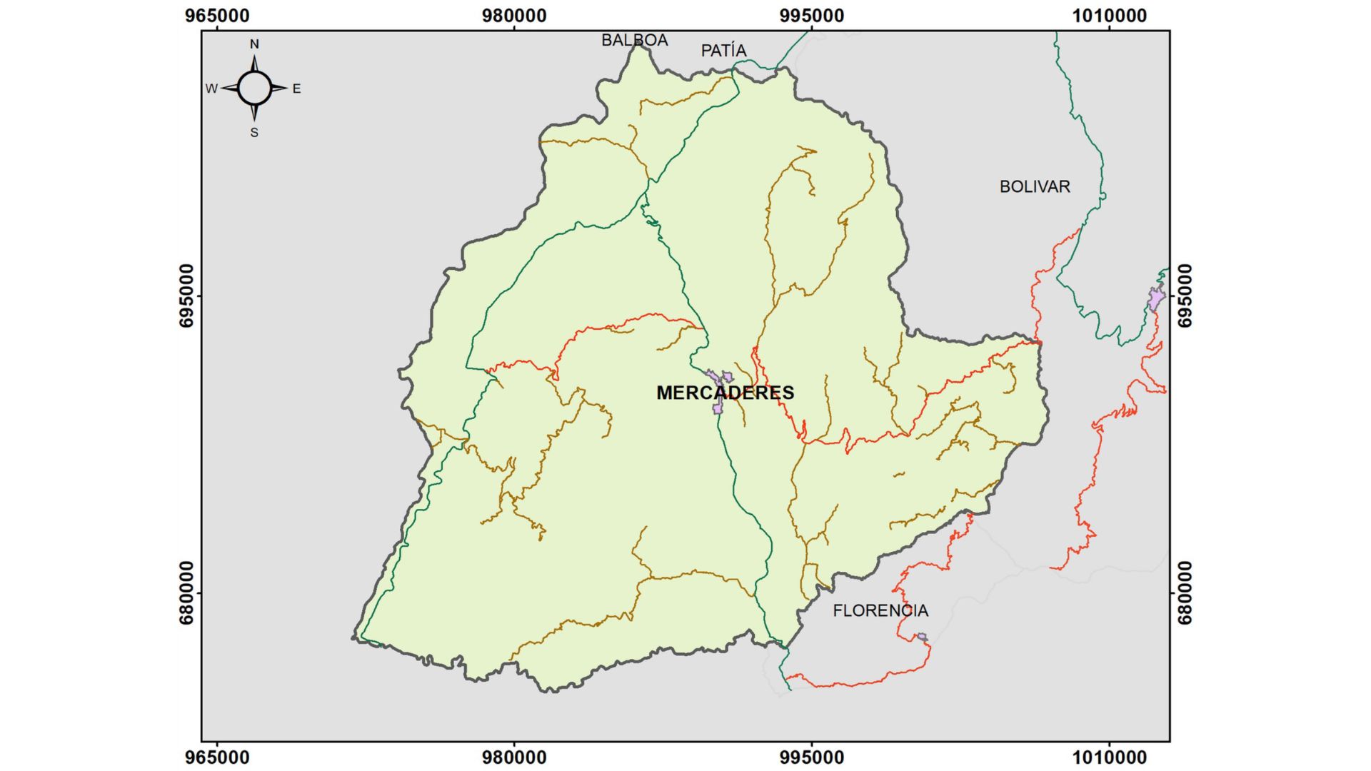 Ubicación del municipio Mercaderes respecto a Colombia y el departamento del Cauca (2018)