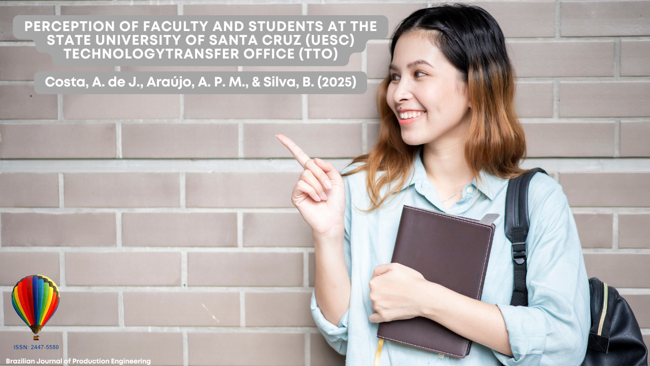 Smiling student standing in front of a light brick wall, wearing a backpack and holding a brown notebook. She points with her right hand to the article title displayed on the journal cover.